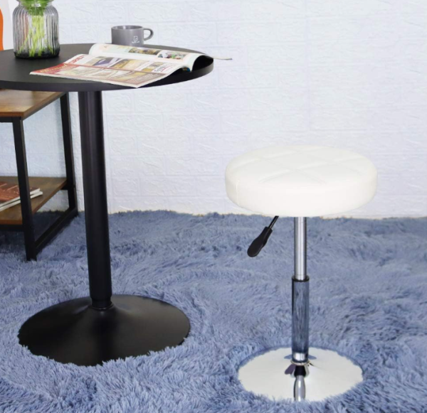 Adjustable Swivel Barstool, White, PU Leather, 32cm Diameter, 220lbs Maximum Load
